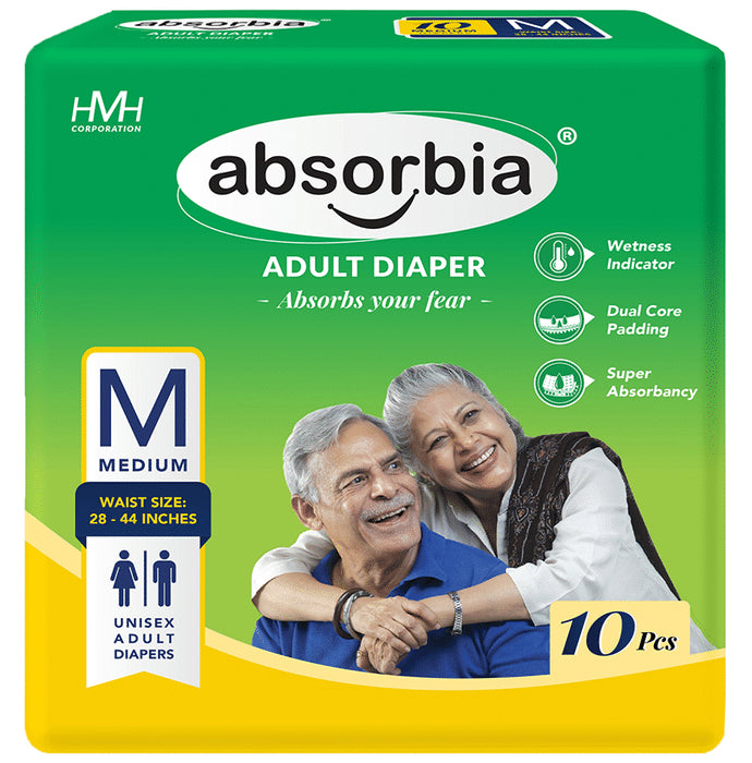 Absorbia Adult Diaper 28-44 inches Medium
packet of 10 diapers