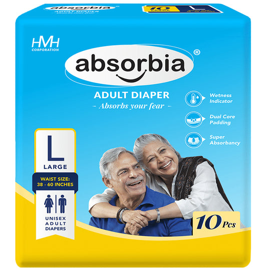 Absorbia Adult Diaper 38-60 inches Large
packet of 10 diapers