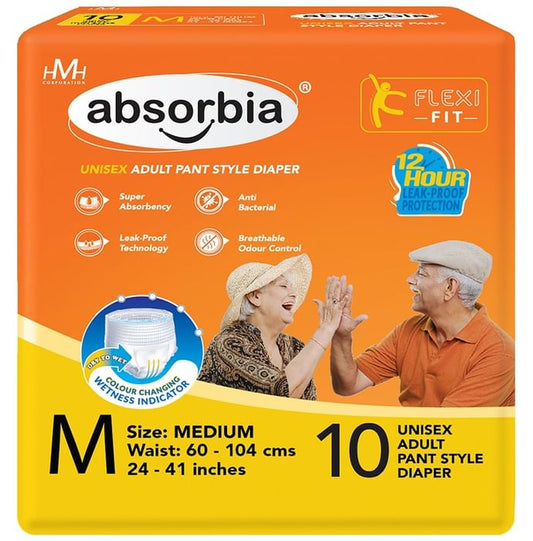 Absorbia Unisex Adult Pant Style Diaper 24-41 inches Medium
packet of 10 diapers