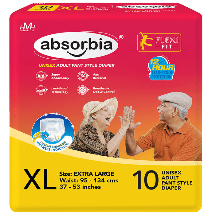 Absorbia Unisex Adult Pant Style Diaper 37-53 inches XL
packet of 10 diapers