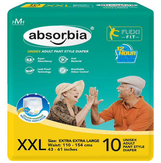 Absorbia Unisex Adult Pant Style Diaper 43-61 inches XXl
packet of 10 diapers