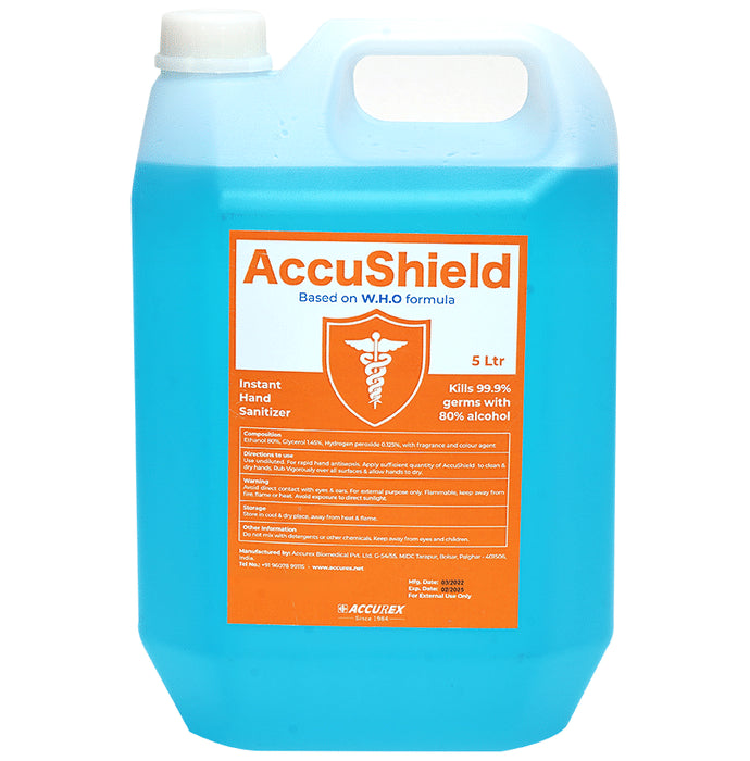 Accu Shield Instant Hand Sanitizer Based on WHO Formula
Canister of 5 Ltr Sanitizer