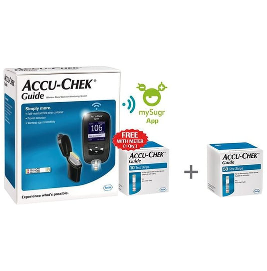 Accu-Chek Combo Pack of Guide Wireless Blood Glucose Monitoring System with 10 Strip Free & Accu-Chek Guide 50 Strip
combo pack of 3 units
