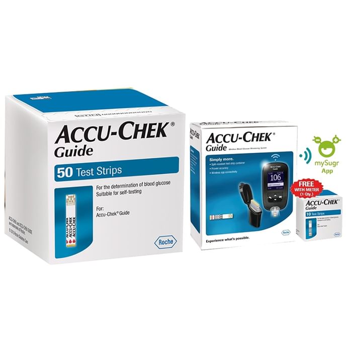 Accu-Chek Guide Combo of Blood Glucose Monitoring System with 10 Test Strips Free and 50 Test Strips
combo pack of 2 Packs