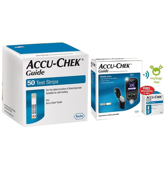 Accu-Chek Guide Combo of Blood Glucose Monitoring System with 10 Test Strips Free and 50 Test Strips
combo pack of 2 Packs
