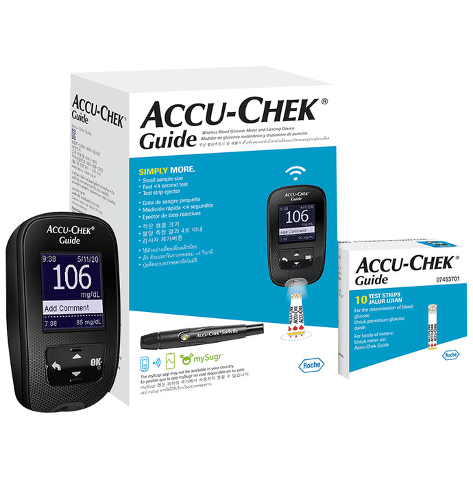 Accu-Chek Guide Wireless Blood Glucose Monitoring System Glucometer with 10 Test Strips Free | Diabetes Monitoring Devices | Blood Glucose Monitors
box of 1 Unit