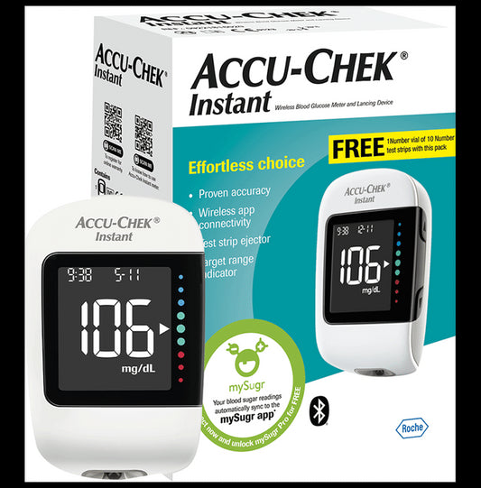 Accu-Chek Instant Glucometer Combo Pack with Free 10 Test Strips | mySugr App | Wireless | Blood Glucose Monitors | Diabetes Monitoring Devices
box of 1 Unit