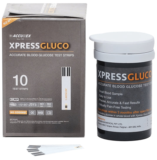 Accurex Xpress Gluco Accurate Blood Glucose Test Strip (Only Strips)
box of 10 units