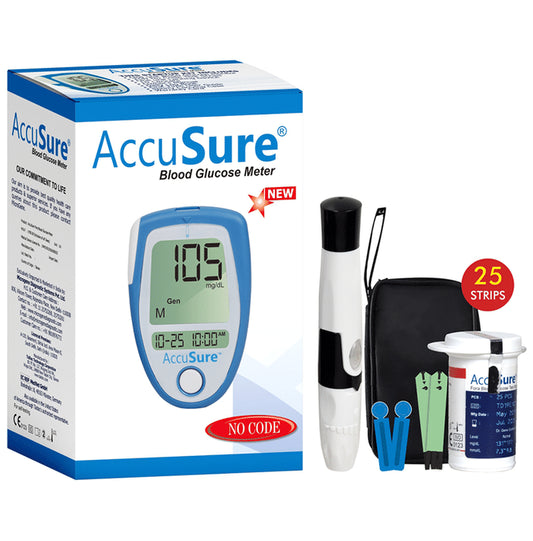 AccuSure Blood Glucose Meter Glucometer with 25 Test Strip
box of 1 Unit