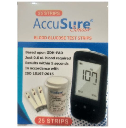 AccuSure Sensor Blood Glucose Test Strip (Only Strips)
box of 25 Test Strips
