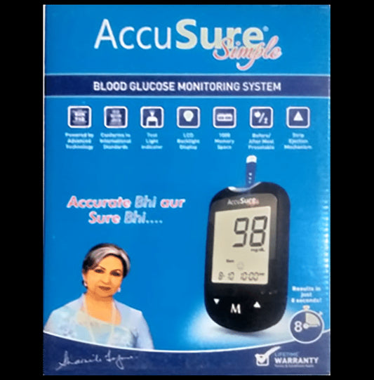 AccuSure Simple 4th Generation Blood Glucose Monitoring System Glucometer | Blood Glucose Monitors
box of 1 Kit