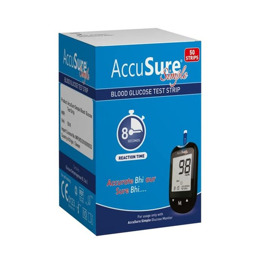 AccuSure Simple Blood Glucose Test Strip (Only Strip) | Diabetes Monitoring Devices
box of 50 Test Strips