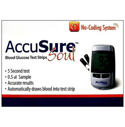 AccuSure Soul Blood Glucose Test Strip
box of 100 Test Strips