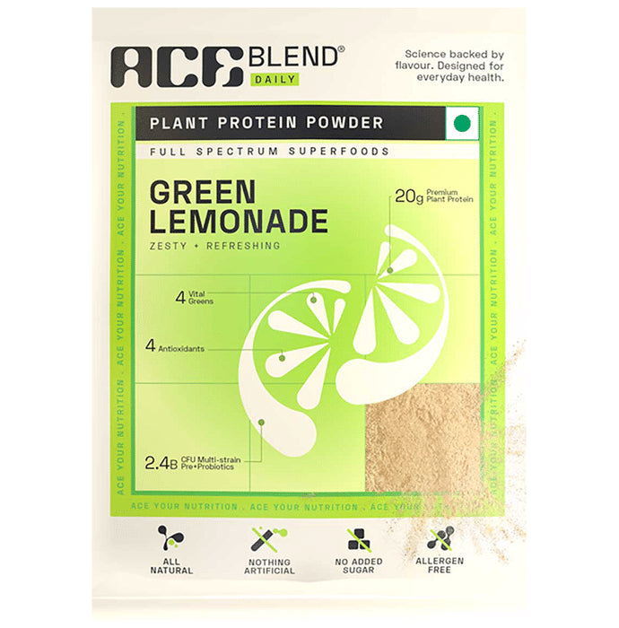 Ace Blend Daily 20g Vegan Plant Protein Powder & Superfoods Green Lemonade
box of 30 Sachets