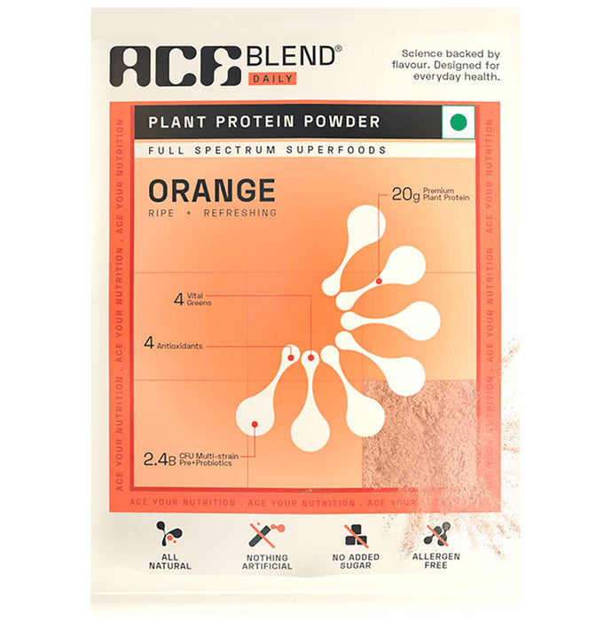 Ace Blend Daily 20g Vegan Plant Protein Powder & Superfoods Orange
box of 30 Sachets