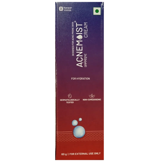 Acnemoist Cream | Non-Comedogenic | Dermatologically Tested | For Sensitive & Acne Prone Oily Skin | Hydrating Face Care Product
tube of 60 gm Cream