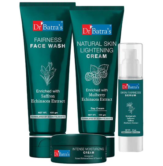 Dr Batra's Combo Pack of Fairness Face Wash 100gm, Natural Skin Lightening Cream 100gm, Skin Fairness Serum 50gm and Intense Moisturizing Cream 100gm
combo pack of 4 Packs