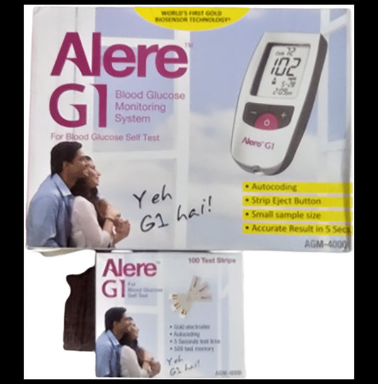 Alere Combo Pack of G1 Blood Glucose Monitoring System Glucometer & G1 Blood Glucose 100 Test Strip
combo pack of 2 boxes