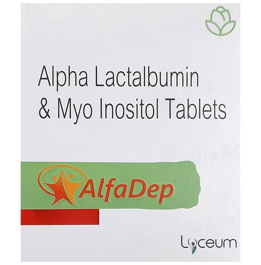 Alfadep Alpha-lactalbumin & Myo-Inositol Tablet
strip of 10 tablets