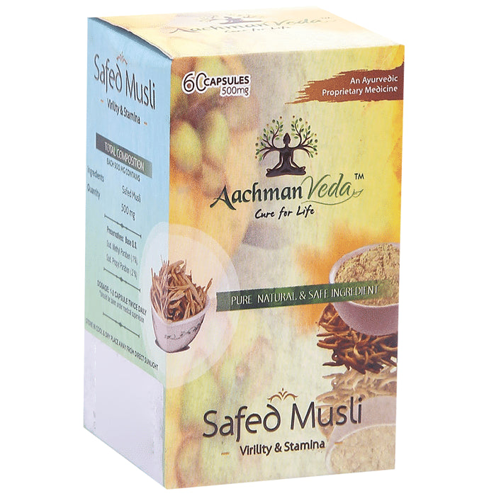 Aachman Veda Safed Musli Virility & Stamina Capsule 500mg (60 Each)
box of 1 Bottle