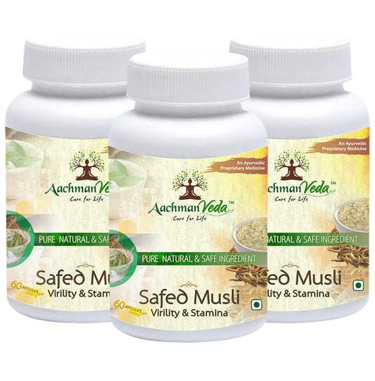 Aachman Veda Safed Musli Virility & Stamina Capsule 500mg (60 Each)
combo pack of 3 bottles