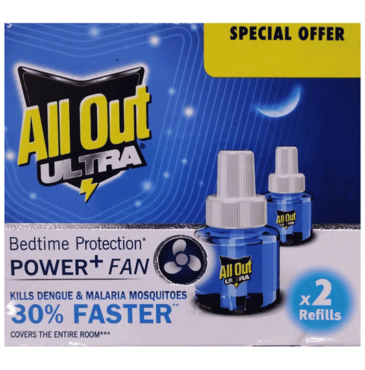 All Out Ultra Bedtime Protection Power+ Fan Refill Pack (45ml Each)
box of 2 units