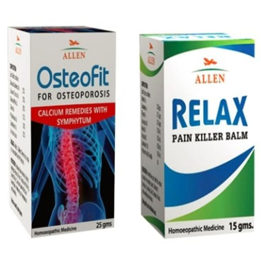 Allen Anti Osteoporosis Combo Pack of Osteofit 25gm Tablet & Relax Pain Killer Balm 15gm
combo pack of 2 bottles