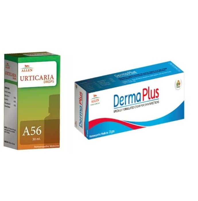 Allen Anti Urticaria Combo Pack of A56 Urticaria Drop 30ml & Derma Plus Cream 25gm
combo pack of 2 Packs