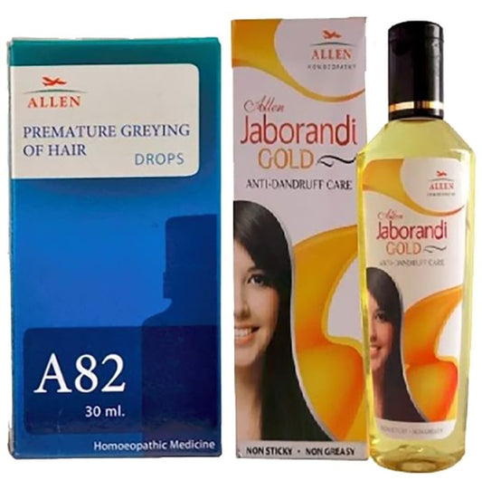 Allen Hair Care Combo Pack of A82 Premature Greying of Hair Drop 30ml & Jaborandi Gold Oil 110ml
combo pack of 2 bottles