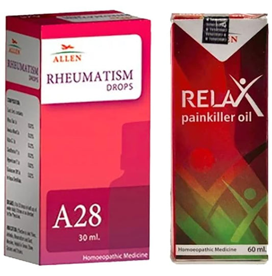 Allen Joint Care Combo Pack of A28 Rheumatism Drop 30ml & Relax Pain Killer Oil 60ml
combo pack of 2 bottles