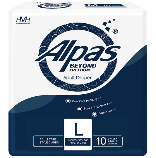 Alpas Beyond Freedom Adult Diaper 38-60 inches Large
packet of 10 diapers