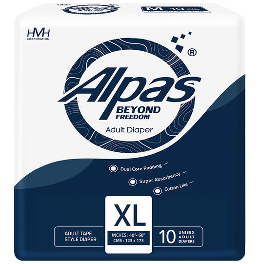 Alpas Beyond Freedom Adult Diaper 48-68 inches XL
packet of 10 diapers