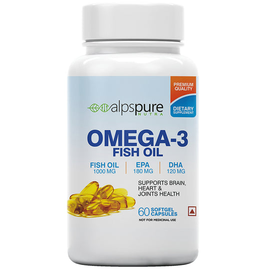Alpspure Nutra Omega 3 Fish Oil 1000mg Softgel Capsule
bottle of 60 soft gelatin capsules