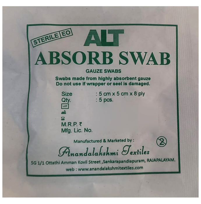 ALT Absorb Swab 5cm x 5cm x 8ply
packet of 5 swabs