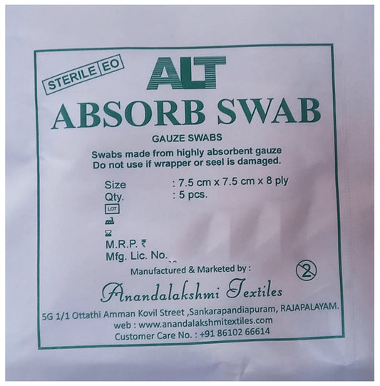 ALT Absorb Swab 7.5cm x 7.5cm x 8ply
packet of 5 swabs