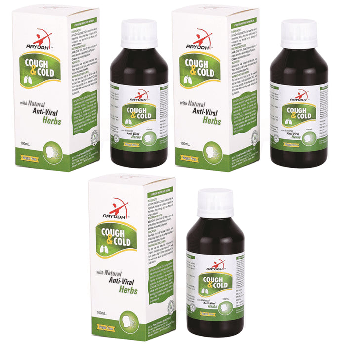 Aayudh Cough & Cold Syrup (100ml Each) Sugar Free
combo pack of 3 bottles