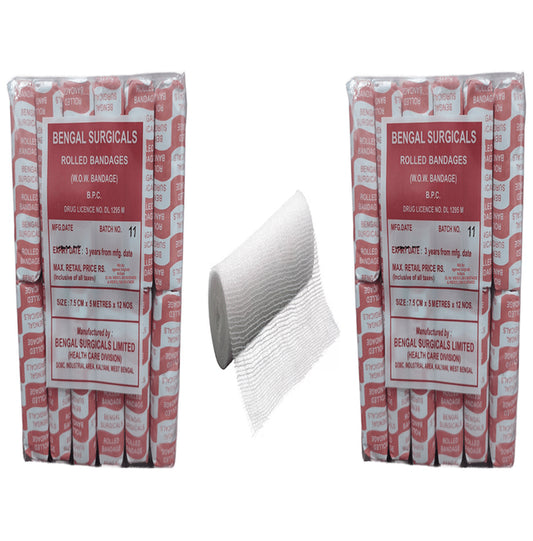 Absorbent Cotton Medical Gauze Roll Bandage (12 Each) 7.5cm x 5m
combo pack of 2 Packs