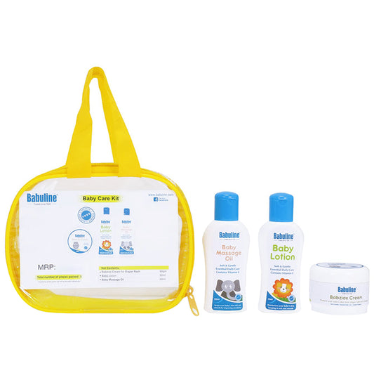 Babuline Baby Care Kit | Baby Lotion, Baby Massage Oil & Babziox Cream | Newborn Baby Skin Care Kit | Baby First Gift Combo Set Bag
Bag of 1 Kit