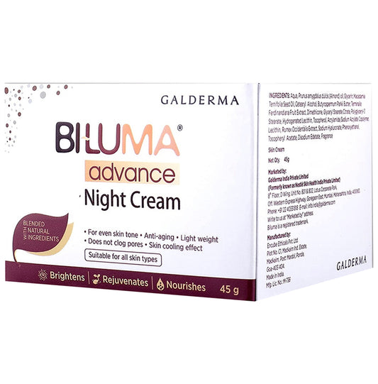 Biluma Advance Anti-Ageing Night Cream | With Natural Ingredients | Brightens, Rejuvenates & Nourishes the Skin | Derma Care | For All Skin Types
jar of 45 gm Cream