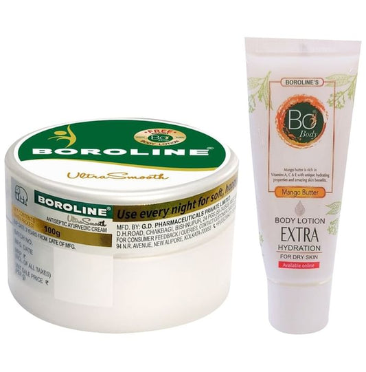 Boroline Ultra Smooth Cream | Moisturises, Heals, Protects & Promotes Skin Health BO Extra Hydration Body Lotion 20ml Free
jar of 100 gm Cream
