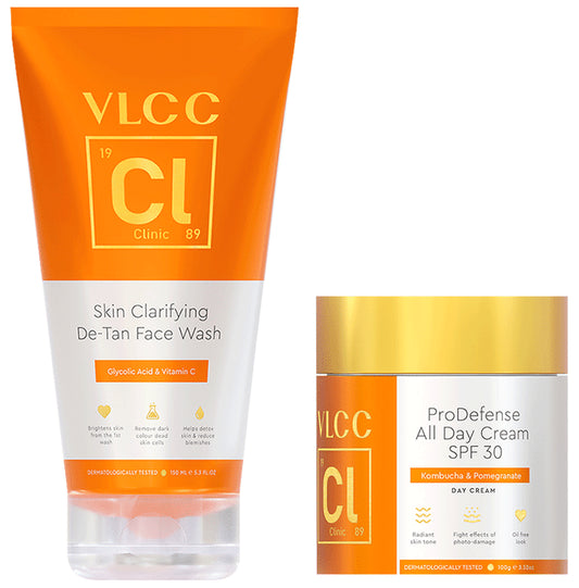 Combo Pack of VLCC Clinic Skin Clarifying De-Tan Face Wash (150ml) & ProDefense All Day Cream SPF 30 (100gm)
combo pack of 2 units