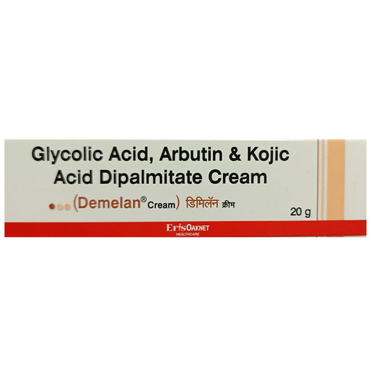 Demelan Cream with Glycolic Acid, Arbutin & Kojic Acid | Derma Care | For Pigmentation & Marks | Promotes Even Skin Tone
tube of 20 gm Cream