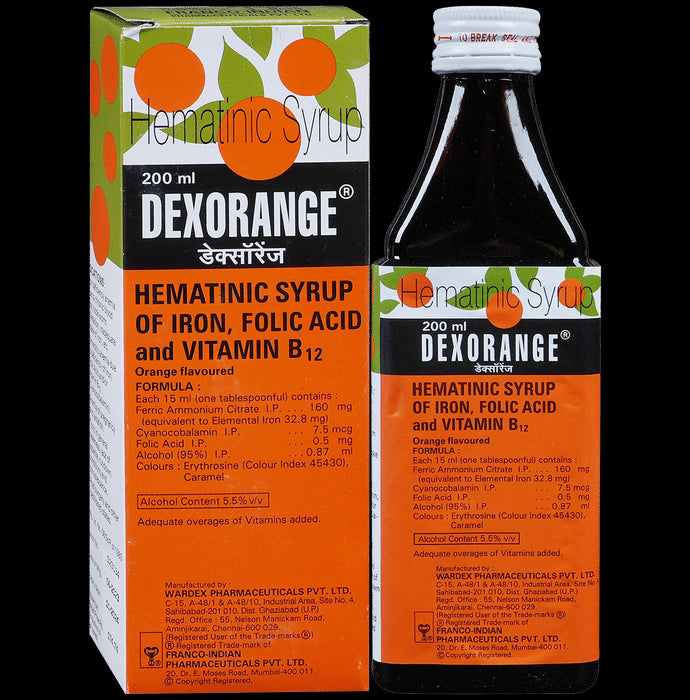 Dexorange Hematinic Syrup with Iron, Folic Acid & Vitamin B12
bottle of 200 ml Syrup