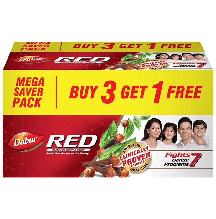 Dabur Red Toothpaste for Complete Oral Care | Fluoride-Free | Buy 3 Get 1 Free 150gm Each
combo pack of 4 Tubes