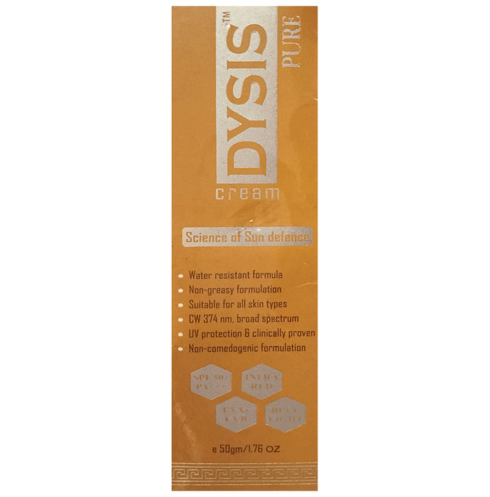 Dysis Pure Sunscreen SPF 50+ PA+++ | UVA+UVB & Infra Red Protection | For All Skin Types
tube of 50 gm Cream