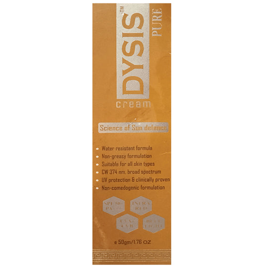 Dysis Pure Sunscreen SPF 50+ PA+++ | UVA+UVB & Infra Red Protection | For All Skin Types
tube of 50 gm Cream