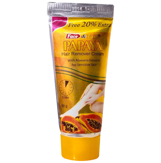 Face & Fair Hair Remover Cream Papaya with Aloevera Extracts for Sensitive Skin
tube of 60 gm Cream