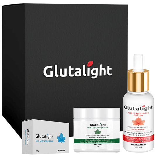 Glutalight Glutathione Skin Lightening/Brightening Combo Pack of Soap 75gm, Cream 50gm & Serum 30ml
combo pack of 3 Packs