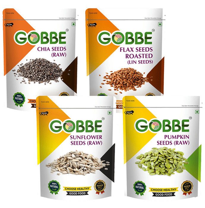 Gobbe Combo Pack of Chia Seeds, Flax Seeds Roasted,Sunflower Seeds, Pumpkin Seeds Raw (200gm Each)
combo pack of 4 Packs