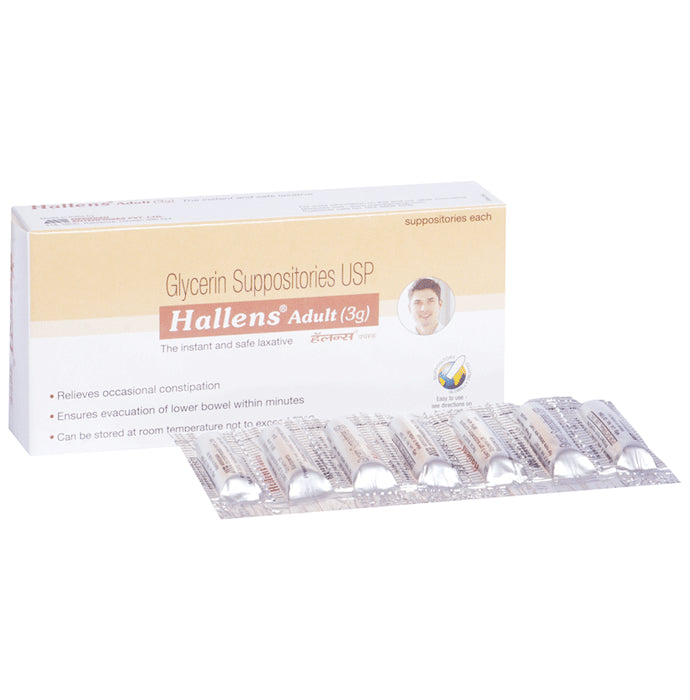 Hallens Glycerin Adult 3g Suppositories (7 Each)
box of 2 strips
